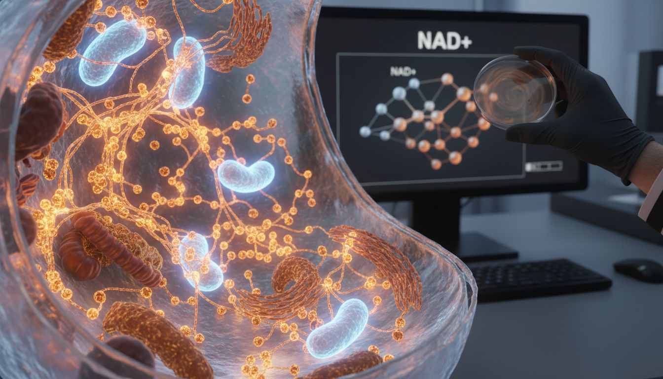 Cutaway cell showing dynamic NAD plus activity