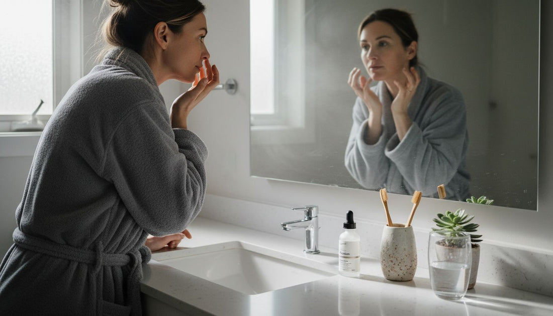 Woman applying Buffet Serum in morning routine
