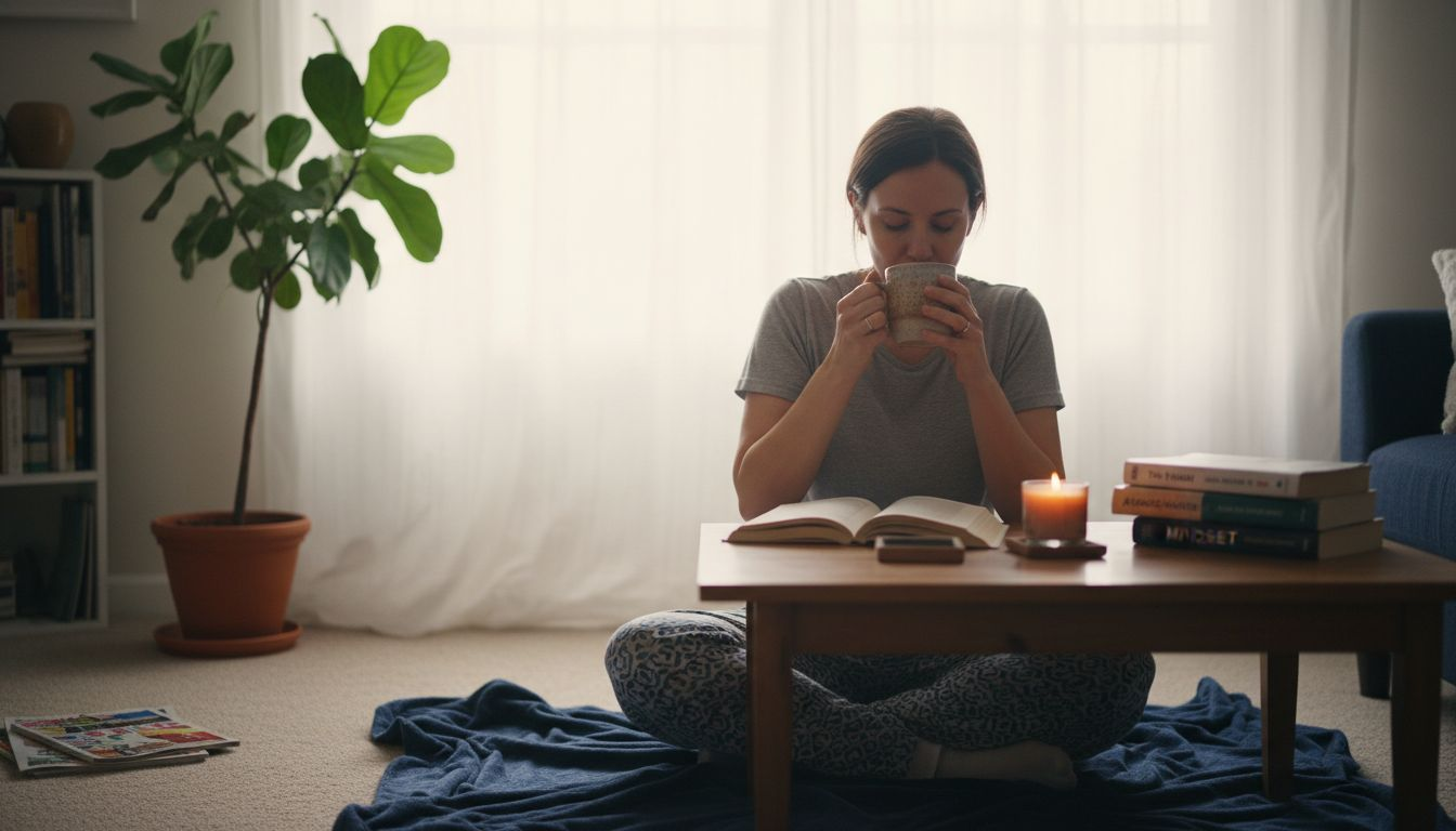 Woman enjoying morning wellness ritual at home