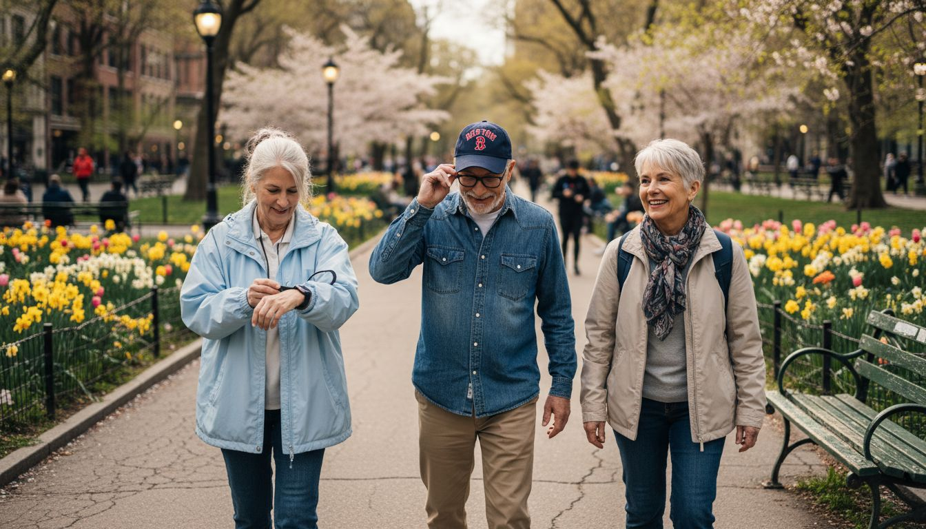 Older adults walking together in park