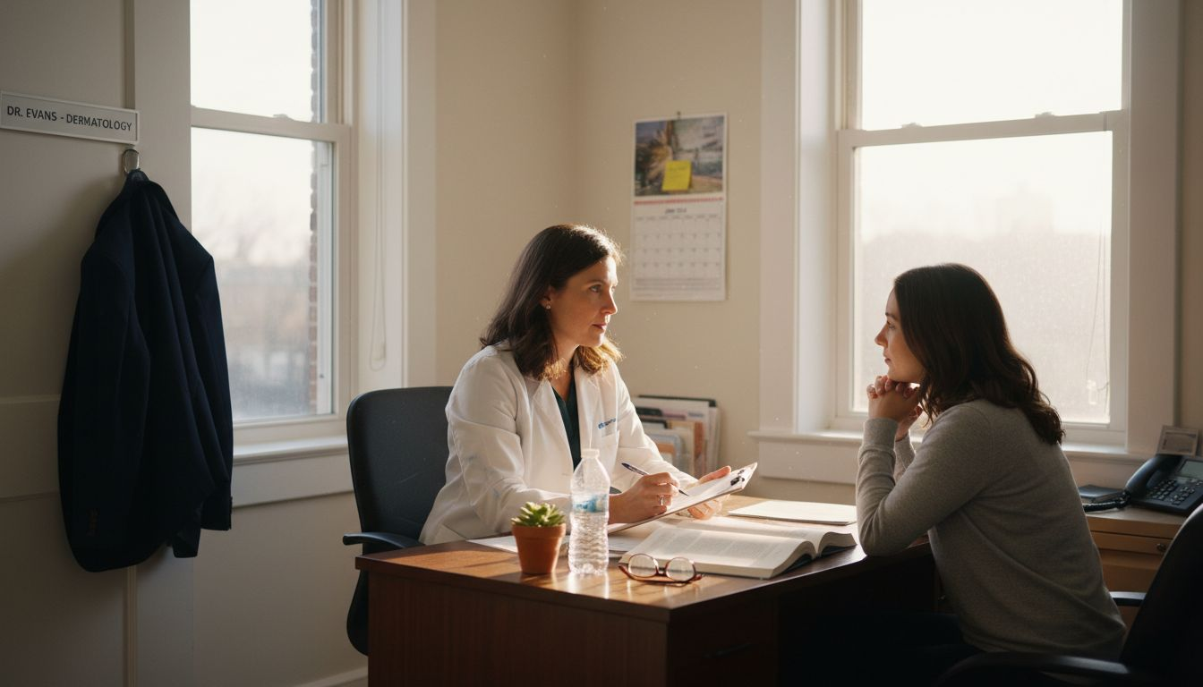 Dermatologist consulting patient about skin repair