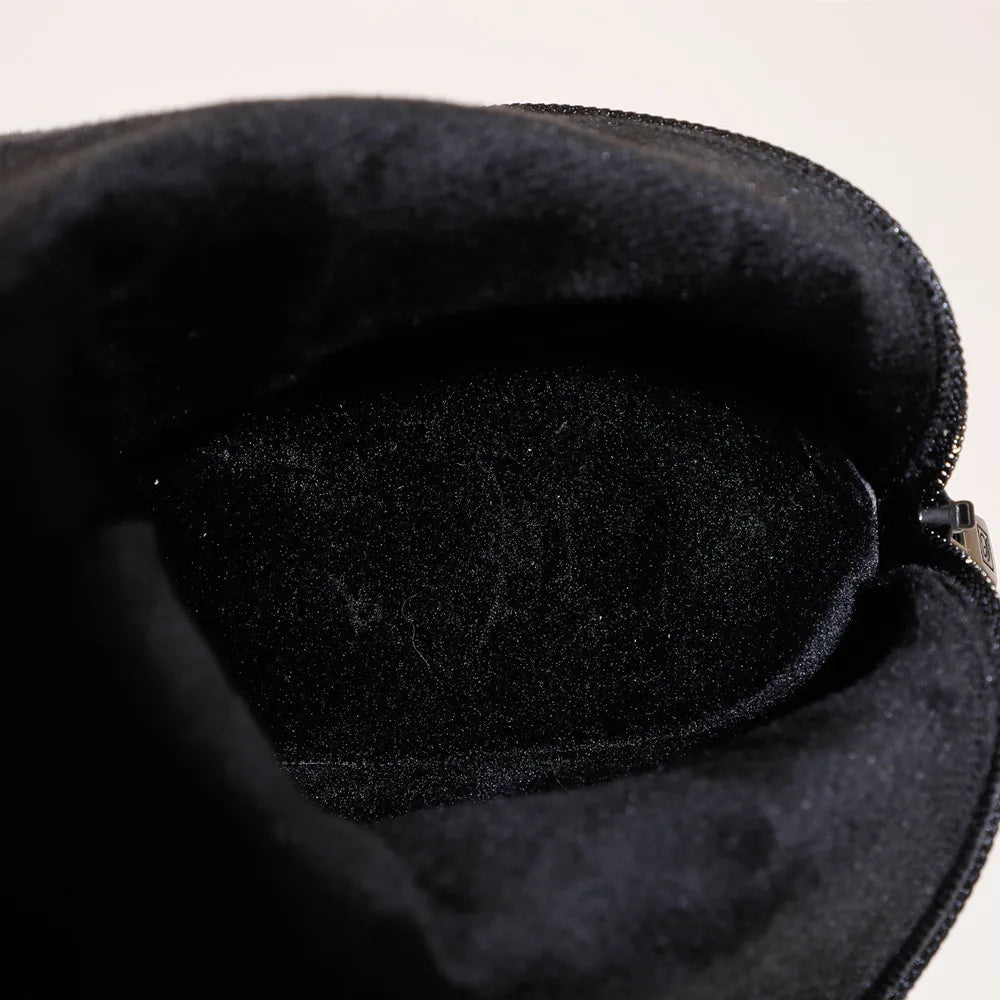 Women Knee High Boots Western Cowboy Boots for Women Long Winter Boots Chain Zip Pointed Toe Cowgirl Wedges Boots Black White