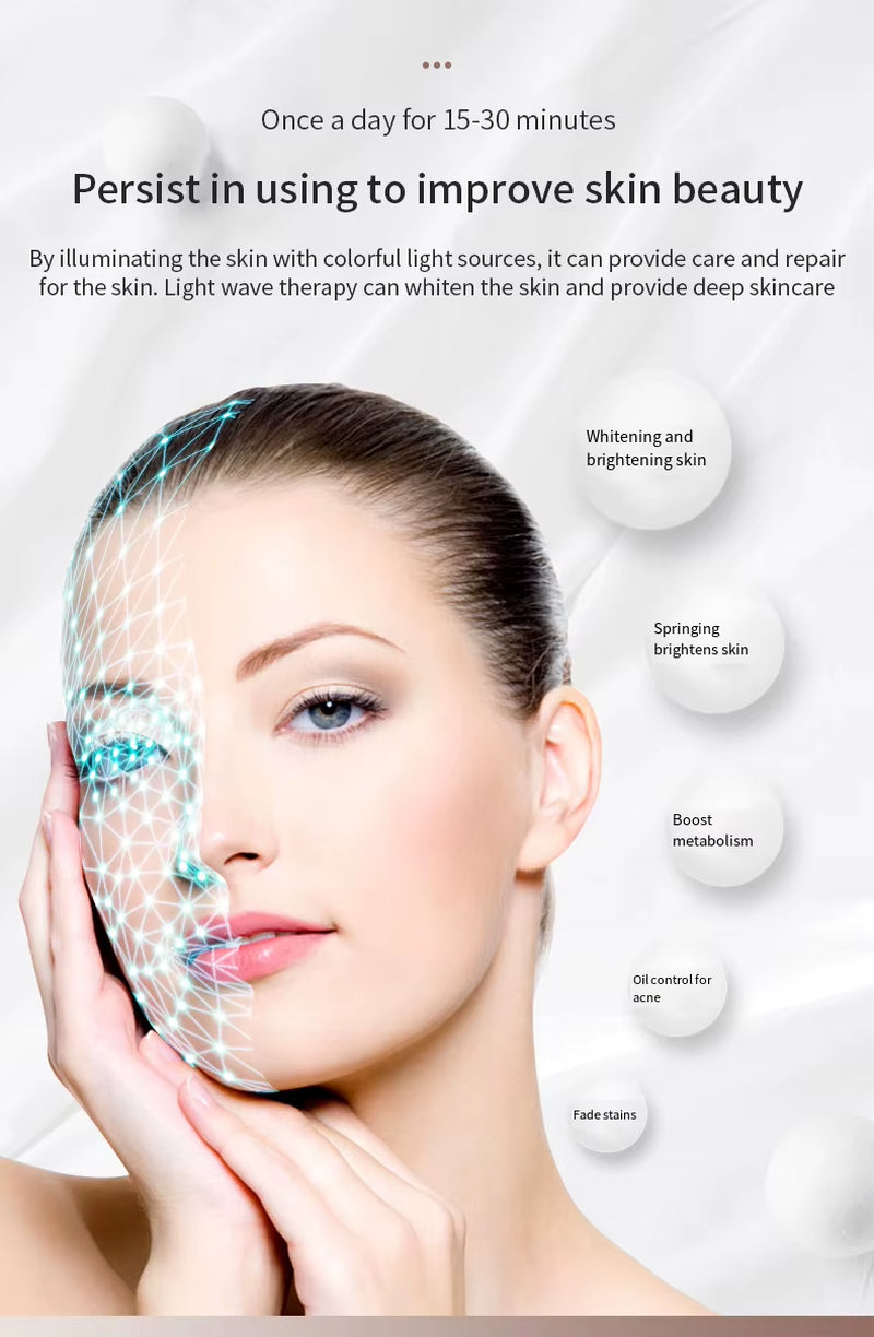 Facial Mask LED Red Light Therapy Face Mask 7 Colors Photon Radio Frequency Skin Rejuvenation Tightening Skin Care Tool