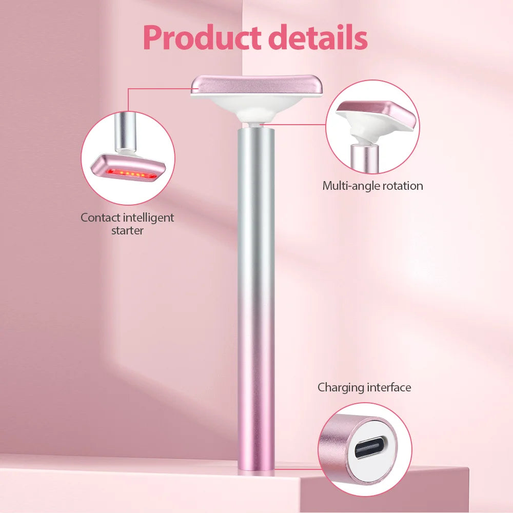 ES LIFESTYLE 4in1 Eye Facial Massage Wand EMS Hot Compress Red Light Neck Face Vibration Lift Skin Rejuvenation Sculpting Firm Tighten Tool