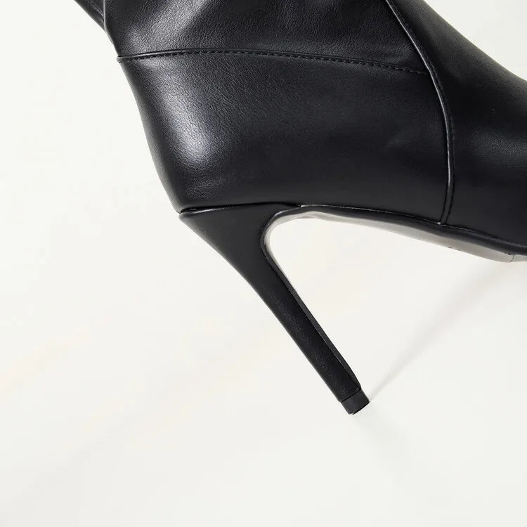 New Black Brown Pleated Lazy Long Boots European American Style 10cm High-heeled Pointed Autumn Winter Women Knee High Boots 43