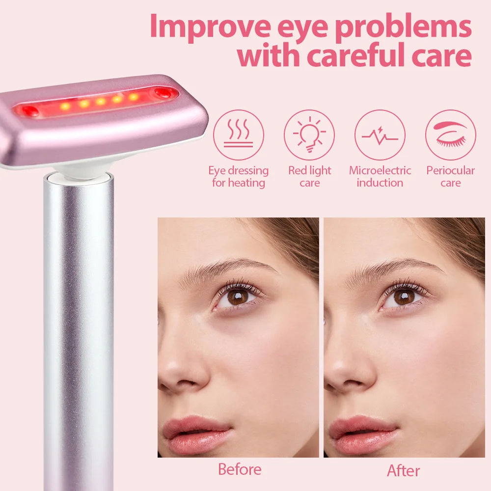 ES LIFESTYLE 4in1 Eye Facial Massage Wand EMS Hot Compress Red Light Neck Face Vibration Lift Skin Rejuvenation Sculpting Firm Tighten Tool