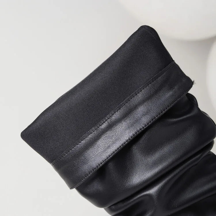 New Black Brown Pleated Lazy Long Boots European American Style 10cm High-heeled Pointed Autumn Winter Women Knee High Boots 43