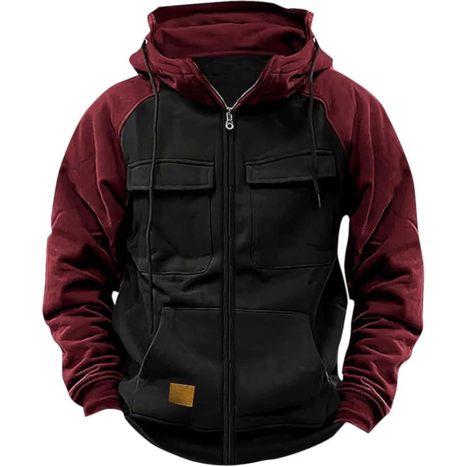 EMILY SANDERS Winter Hoodies Men Zipper Patchwork Warm Fleece Sweatshirts Multi Pockets Male Fashion Hooded Jacket Thick Outdoor Hoodie