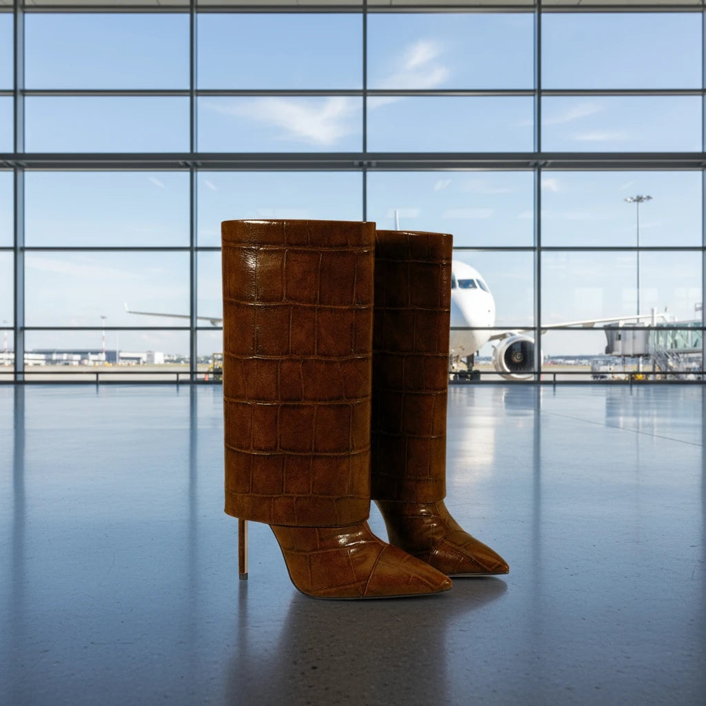 2025 Autumn Winter Women's Pointed Toe Stiletto High Heels Skirt Boots with Big Stone Marble Vein Pattern for Night Out Party