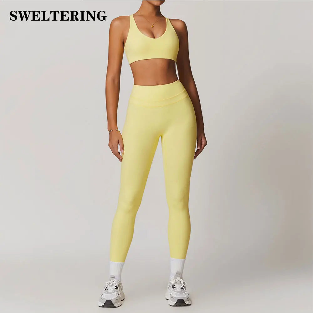 ES LIFESTYLE 2 Pieces Sportswear Women Yoga Set Gym Clothes Sportswear Yoga Suits Fitness Set Tracksuits Sports Bra Gym Leggings