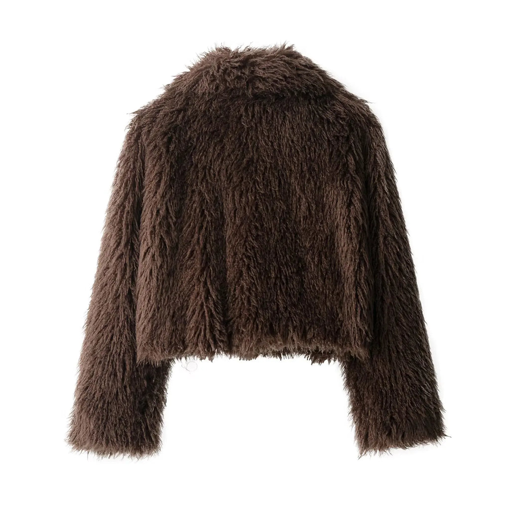 Women Elegant Faux Fur Coat Warm Fluffy Loose Long Sleeve Lapel Jacket Autumn Winter Fashion High Street Lady Outerwear