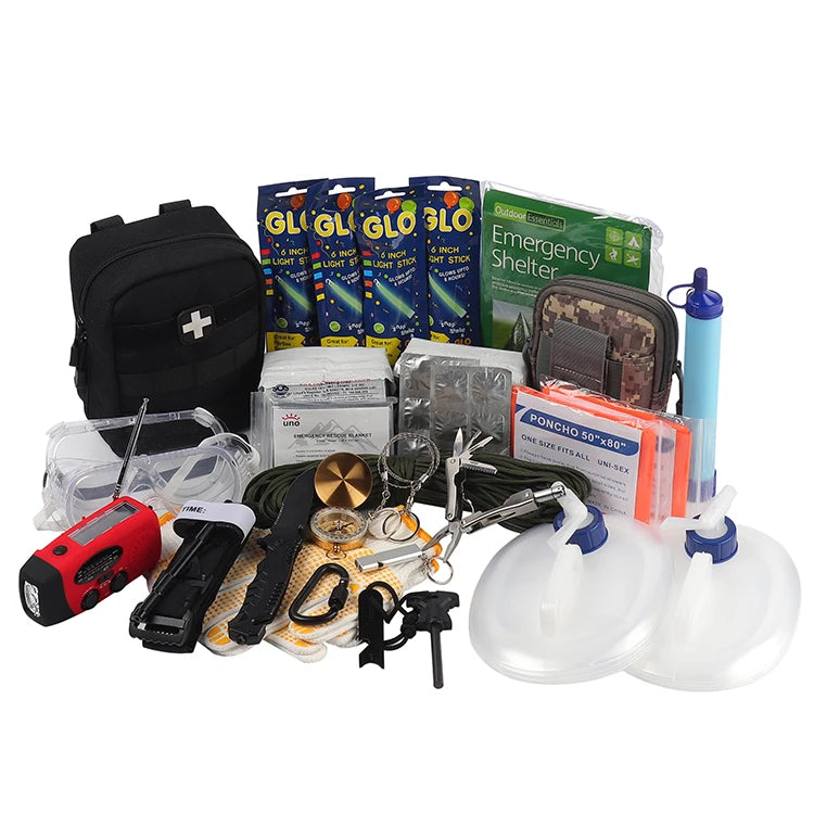 ES Outdoor Camping Survival Backpack First Aid Kit Hiking Travelling Complete backpack for 2 People 72 hours