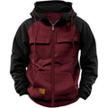 EMILY SANDERS Winter Hoodies Men Zipper Patchwork Warm Fleece Sweatshirts Multi Pockets Male Fashion Hooded Jacket Thick Outdoor Hoodie