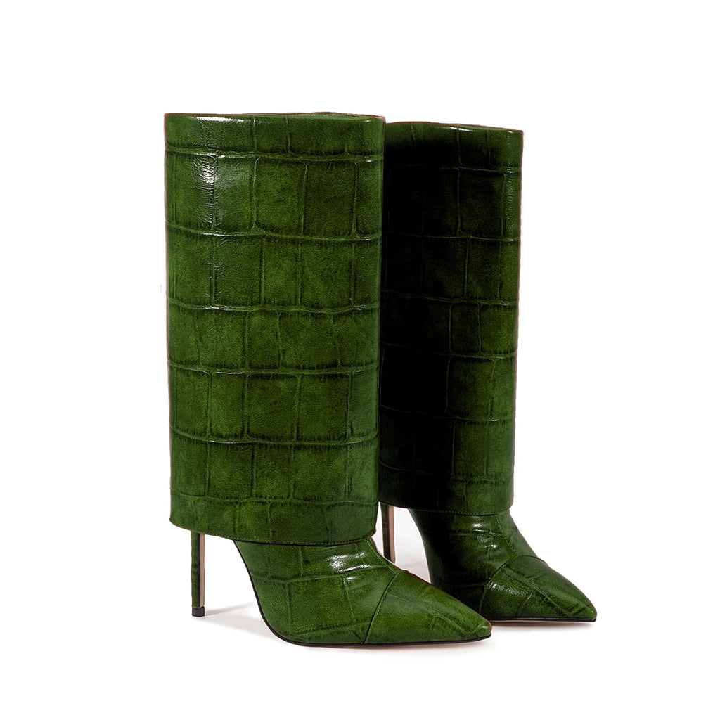 2025 Autumn Winter Women's Pointed Toe Stiletto High Heels Skirt Boots with Big Stone Marble Vein Pattern for Night Out Party