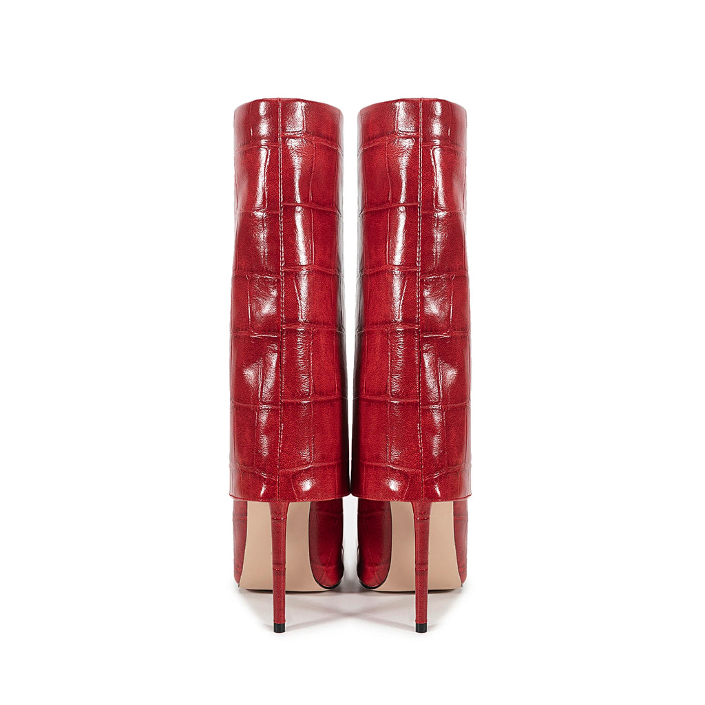 2025 Autumn Winter Women's Pointed Toe Stiletto High Heels Skirt Boots with Big Stone Marble Vein Pattern for Night Out Party