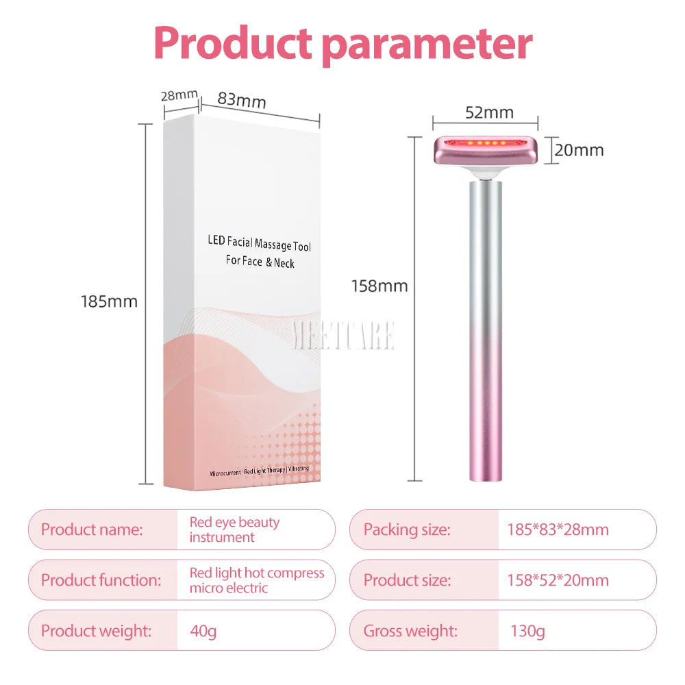 ES LIFESTYLE 4in1 Eye Facial Massage Wand EMS Hot Compress Red Light Neck Face Vibration Lift Skin Rejuvenation Sculpting Firm Tighten Tool