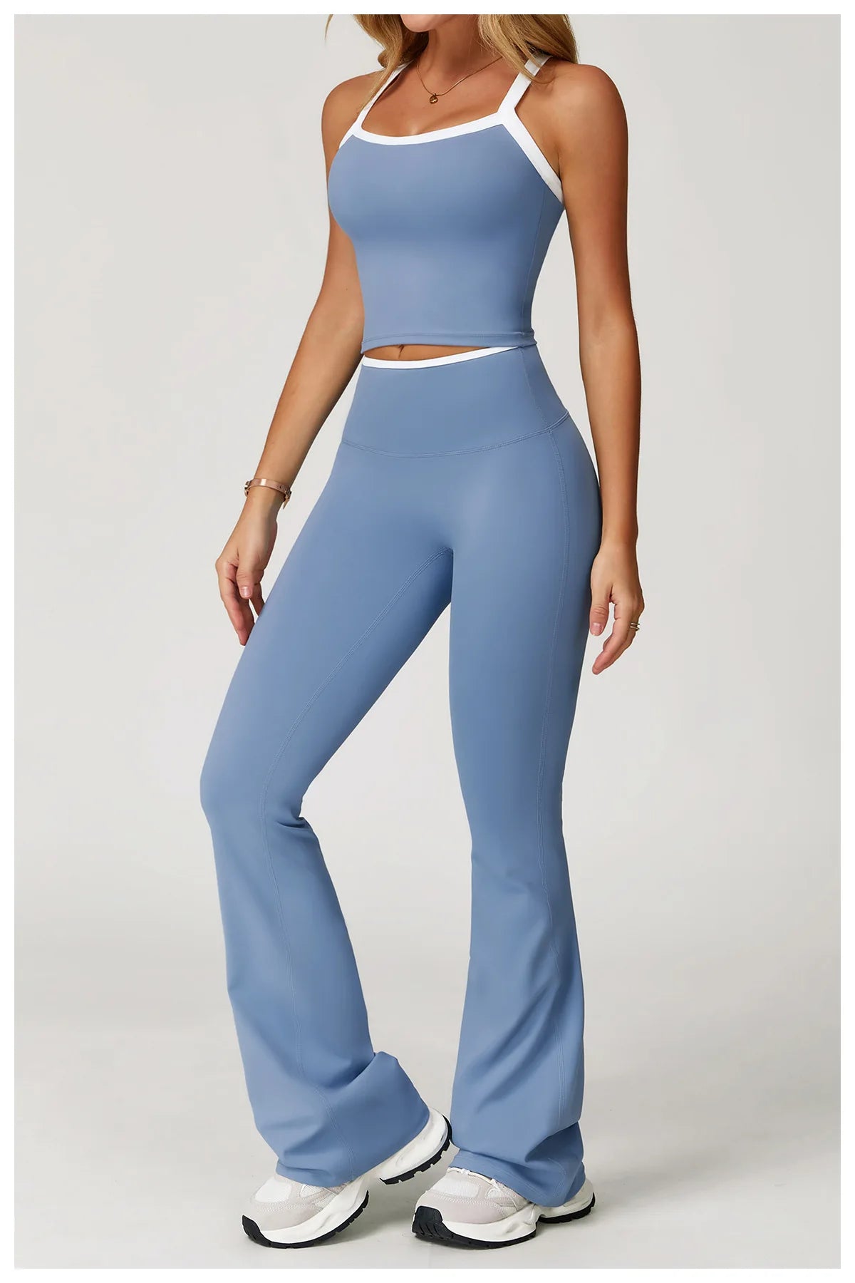 ES LIFESTYLE Women's Clothes 2 Pieces Workout Tracksuit Yoga Set Sportswear Gym Clothing High Waist Bell-bottoms Sexy Fitness Bta Sports Suit