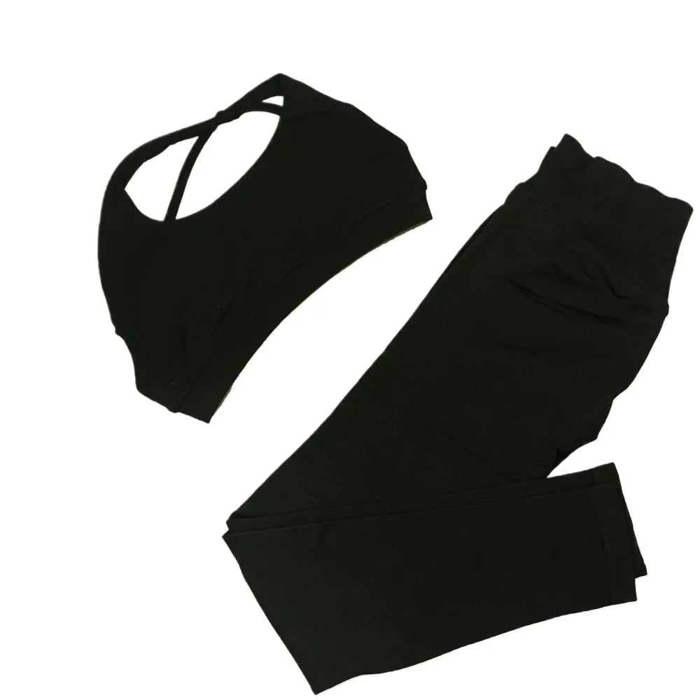 ES LIFESTYLE Seamless 2 Pieces Women Yoga Bras Pants Sets Asymmetric Sports Crop Top Hip Lift Scrunch Butt Gym Leggings Quick Dry Set