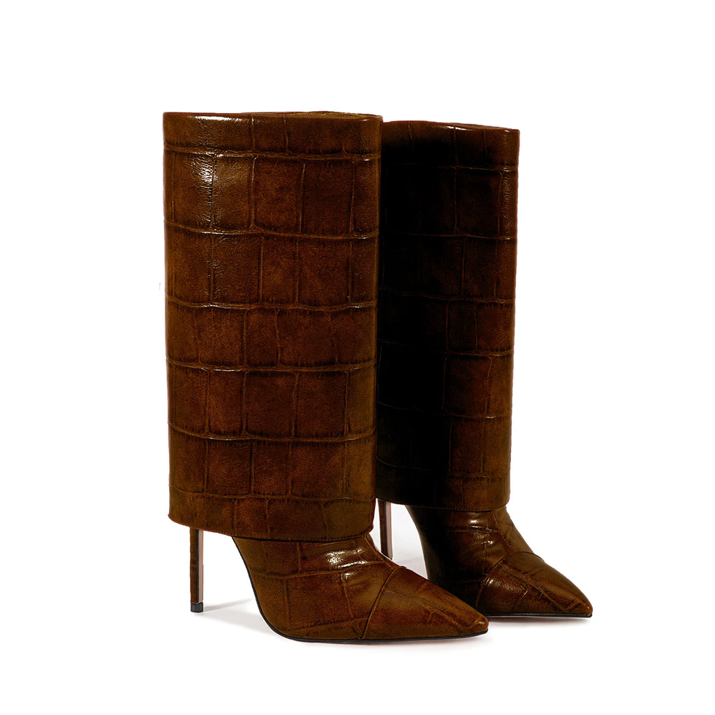 2025 Autumn Winter Women's Pointed Toe Stiletto High Heels Skirt Boots with Big Stone Marble Vein Pattern for Night Out Party