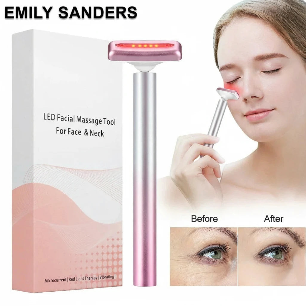 ES LIFESTYLE 4in1 Eye Facial Massage Wand EMS Hot Compress Red Light Neck Face Vibration Lift Skin Rejuvenation Sculpting Firm Tighten Tool