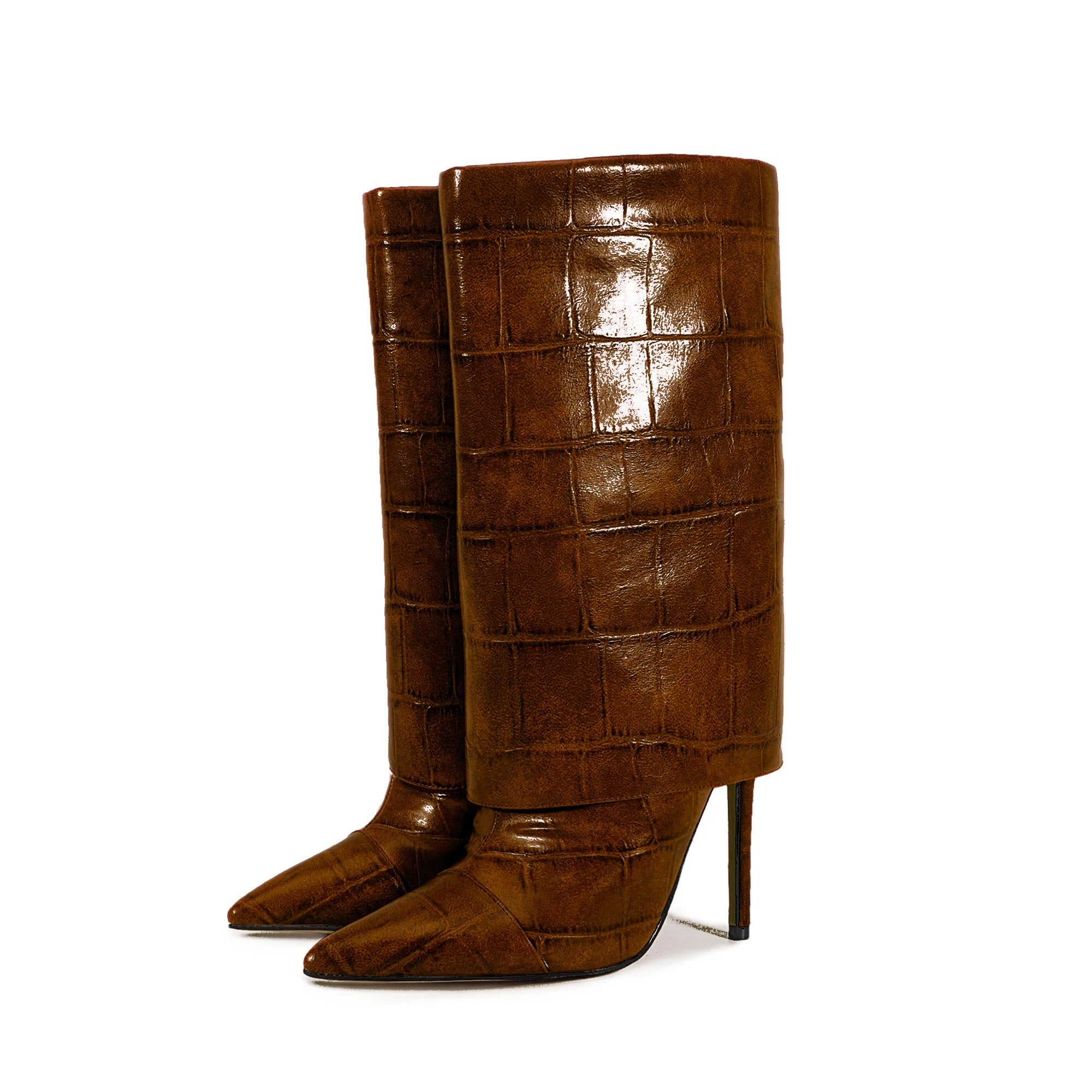 2025 Autumn Winter Women's Pointed Toe Stiletto High Heels Skirt Boots with Big Stone Marble Vein Pattern for Night Out Party