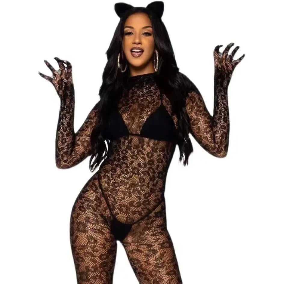Sexy Leopard Bodysuit Women Lingerie Babydoll Underwear Chemises Exotic Apparelt Costumes Sexy Body Stocking Fishnet Bodysuit