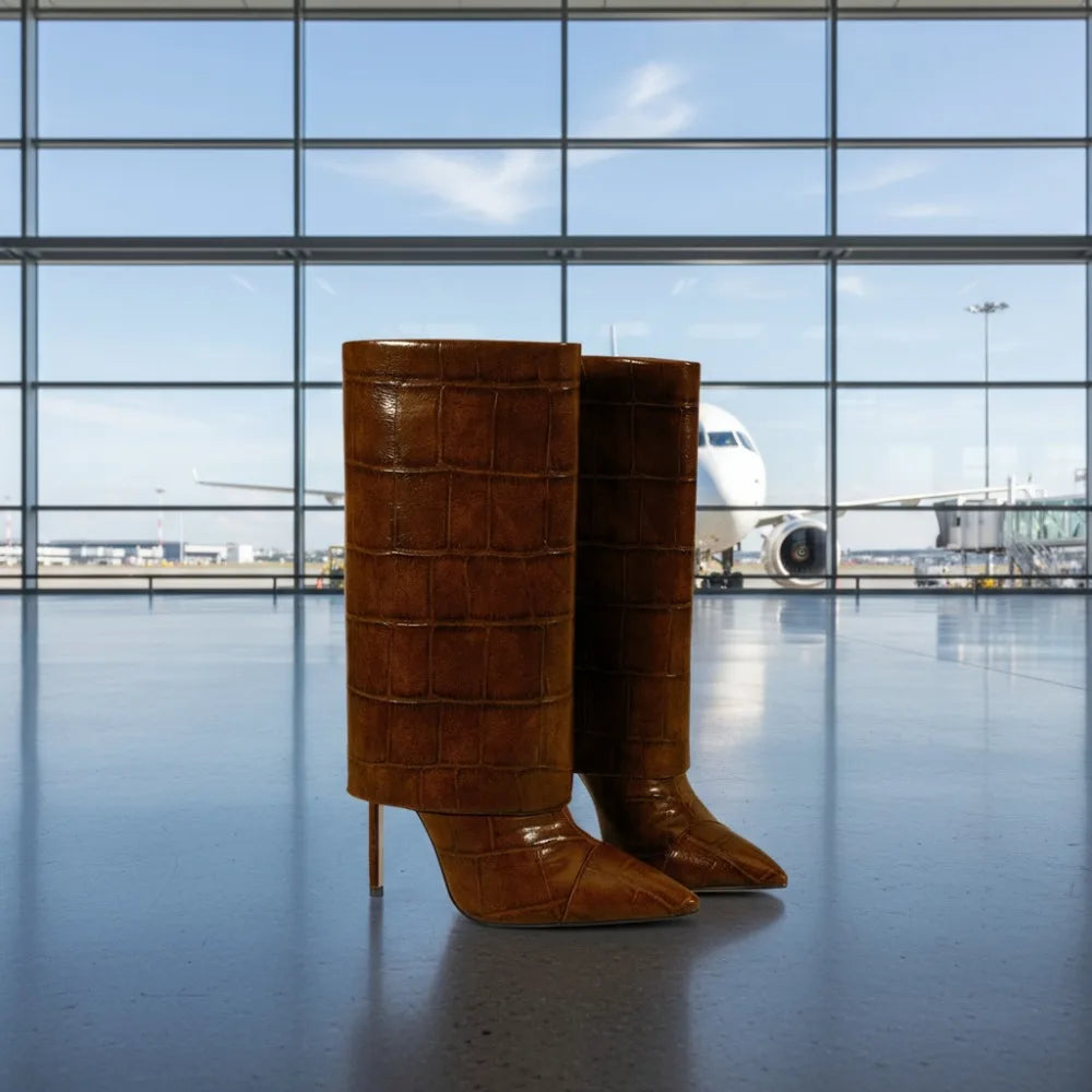 2025 Autumn Winter Women's Pointed Toe Stiletto High Heels Skirt Boots with Big Stone Marble Vein Pattern for Night Out Party