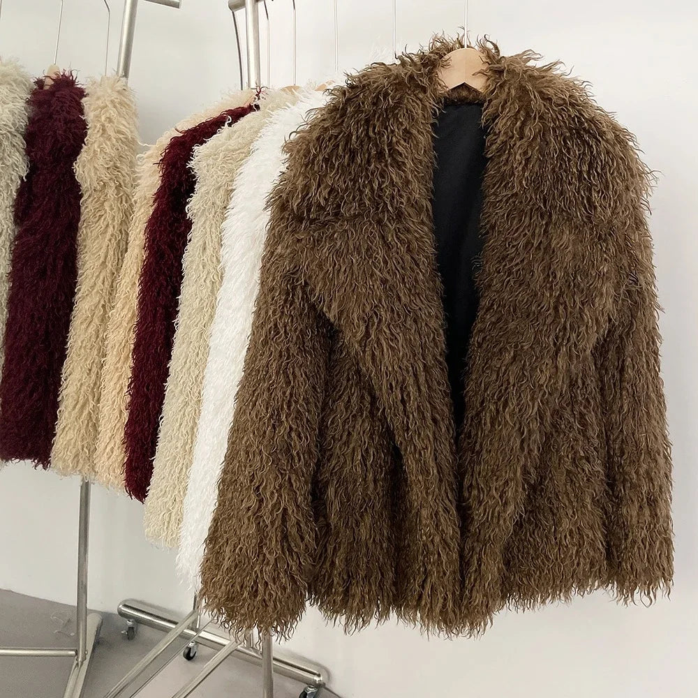 OFTBUY Fluffy Fur Women Fur Coat Eco-friendly New in Winter Long Sleeve Warm Faux Fur Jacket Female Office Lady Chic Outerwear