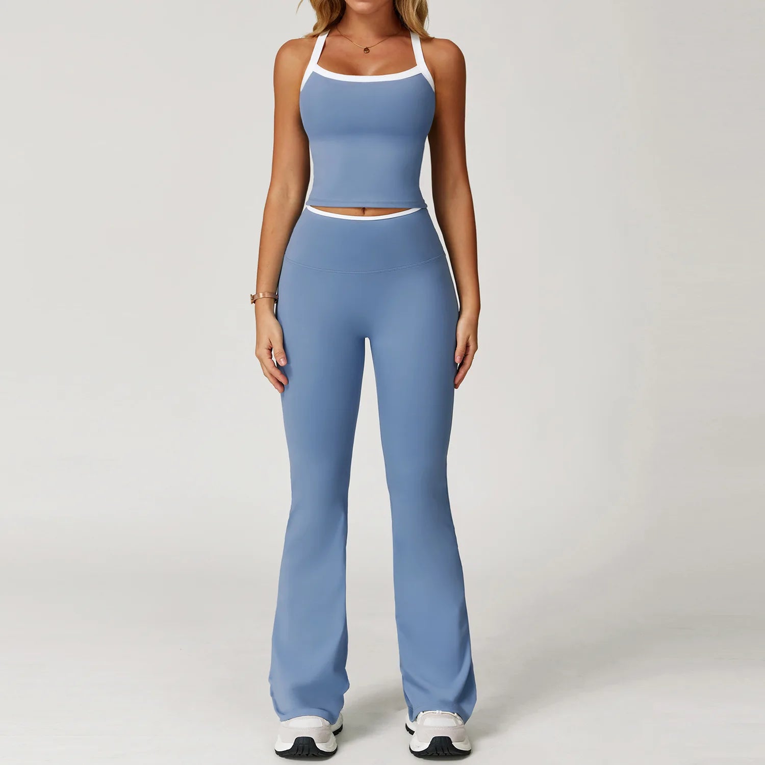 ES LIFESTYLE Women's Clothes 2 Pieces Workout Tracksuit Yoga Set Sportswear Gym Clothing High Waist Bell-bottoms Sexy Fitness Bta Sports Suit