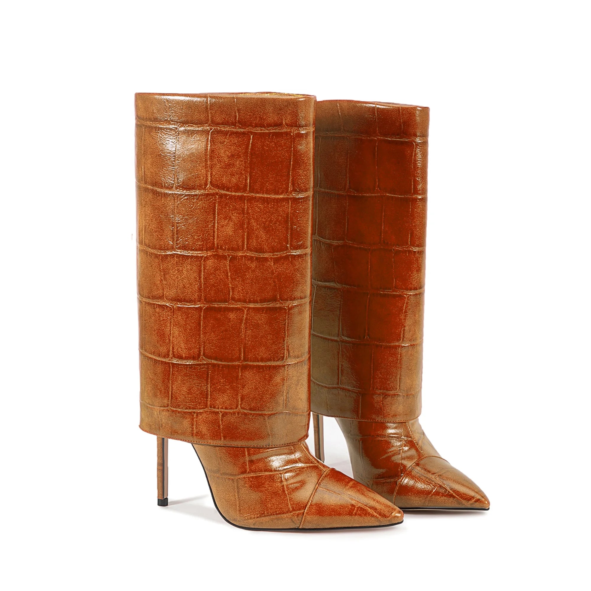 2025 Autumn Winter Women's Pointed Toe Stiletto High Heels Skirt Boots with Big Stone Marble Vein Pattern for Night Out Party