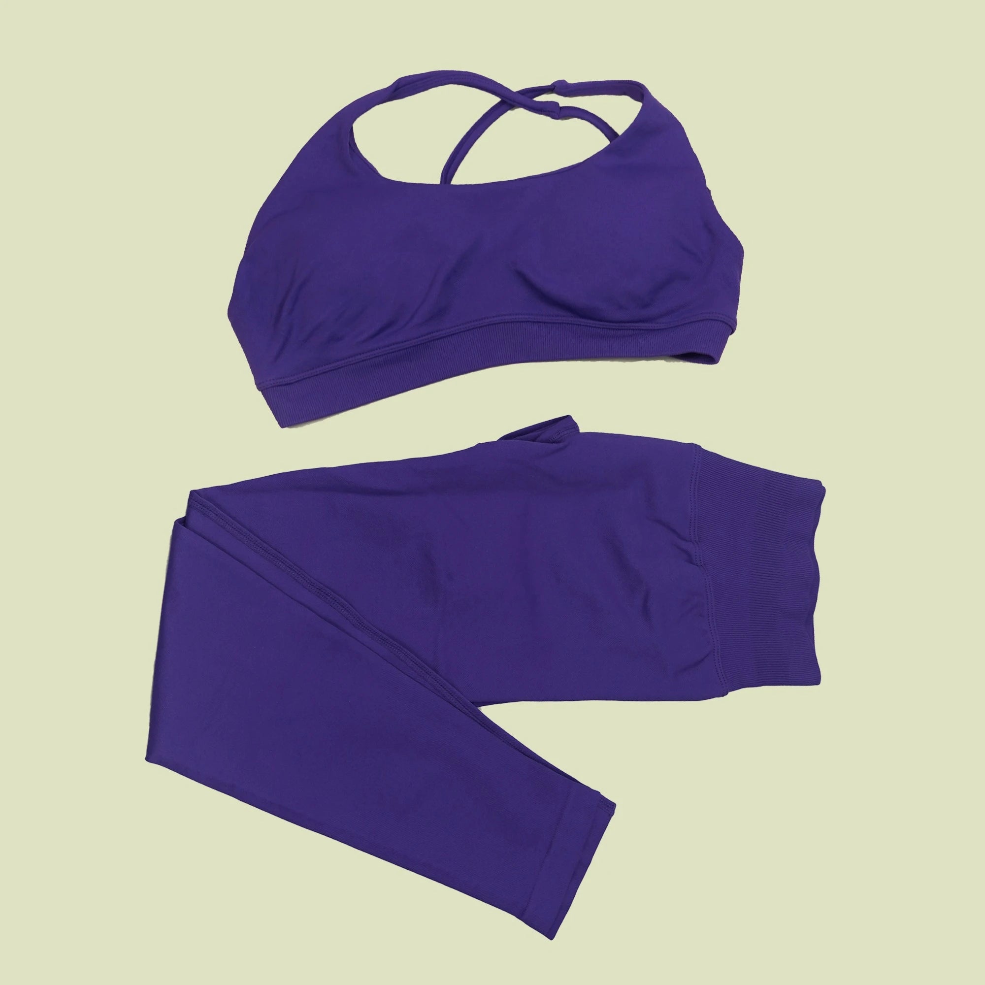 ES LIFESTYLE Seamless 2 Pieces Women Yoga Bras Pants Sets Asymmetric Sports Crop Top Hip Lift Scrunch Butt Gym Leggings Quick Dry Set