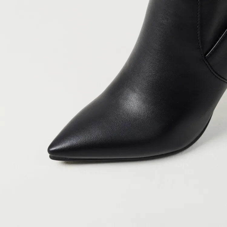 New Black Brown Pleated Lazy Long Boots European American Style 10cm High-heeled Pointed Autumn Winter Women Knee High Boots 43