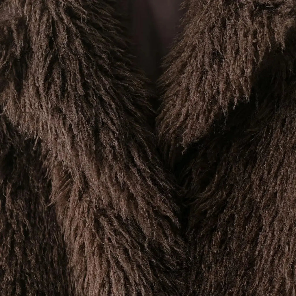 Women Elegant Faux Fur Coat Warm Fluffy Loose Long Sleeve Lapel Jacket Autumn Winter Fashion High Street Lady Outerwear