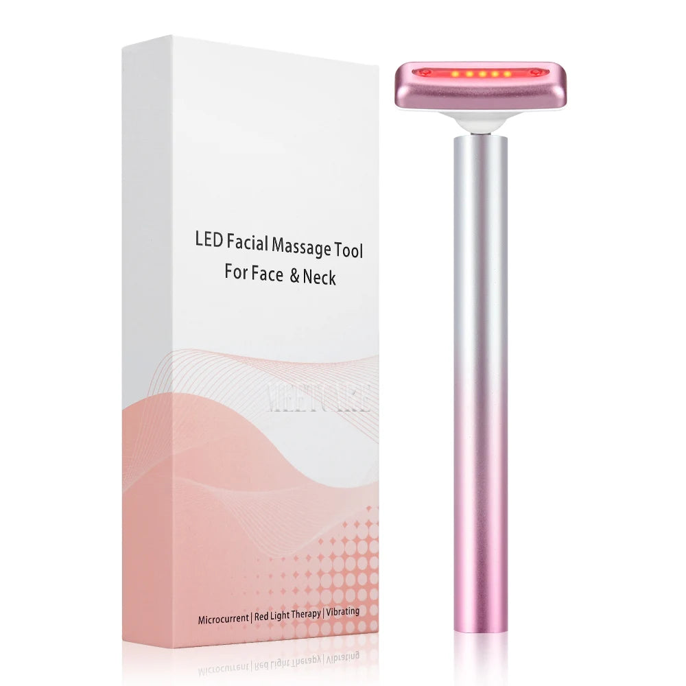 ES LIFESTYLE 4in1 Eye Facial Massage Wand EMS Hot Compress Red Light Neck Face Vibration Lift Skin Rejuvenation Sculpting Firm Tighten Tool
