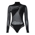 Sexy Mesh Bodysuit Black Y2K Transparent Body Turtleneck Patchwork Red Bodice Coquette Bodys Summer Evening Festival Nightclub