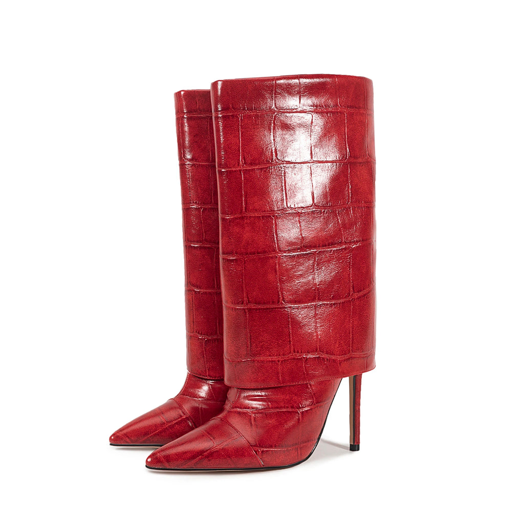 2025 Autumn Winter Women's Pointed Toe Stiletto High Heels Skirt Boots with Big Stone Marble Vein Pattern for Night Out Party