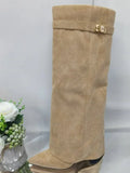 Autumn And Winter New Pointed Metal Buckle Knee High Women's Boots Thick High-heeled Pants Boots Ladies Fashion Mid Leg Boots