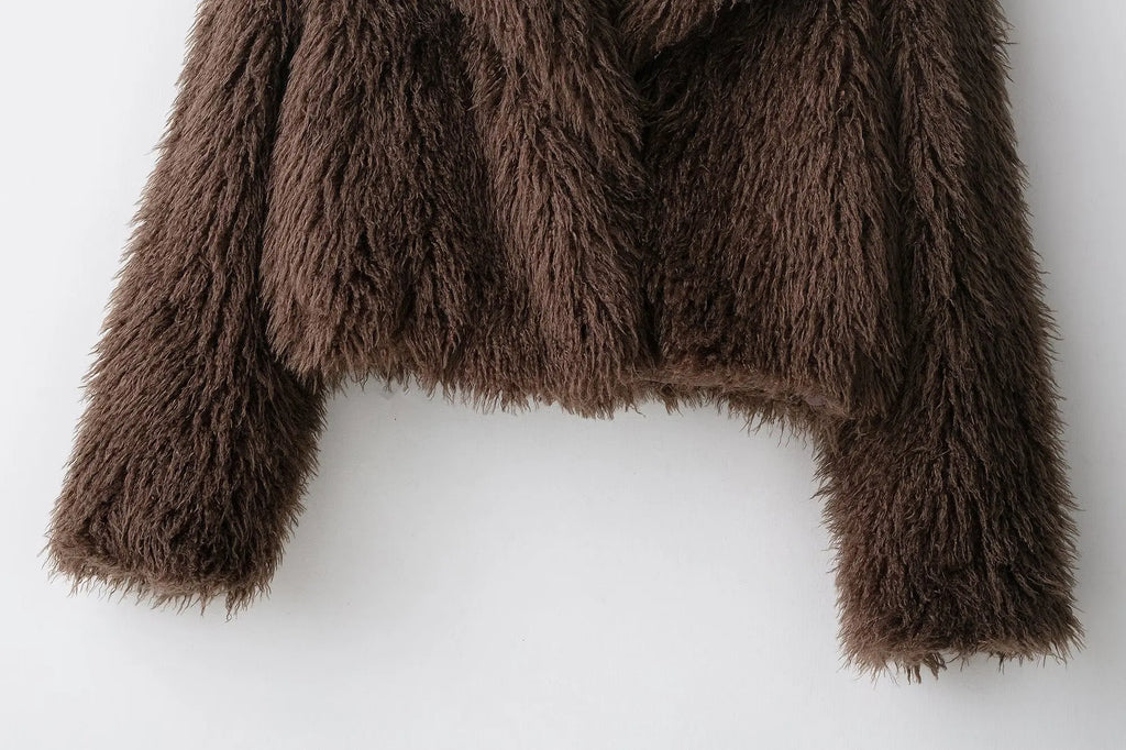 Women Elegant Faux Fur Coat Warm Fluffy Loose Long Sleeve Lapel Jacket Autumn Winter Fashion High Street Lady Outerwear