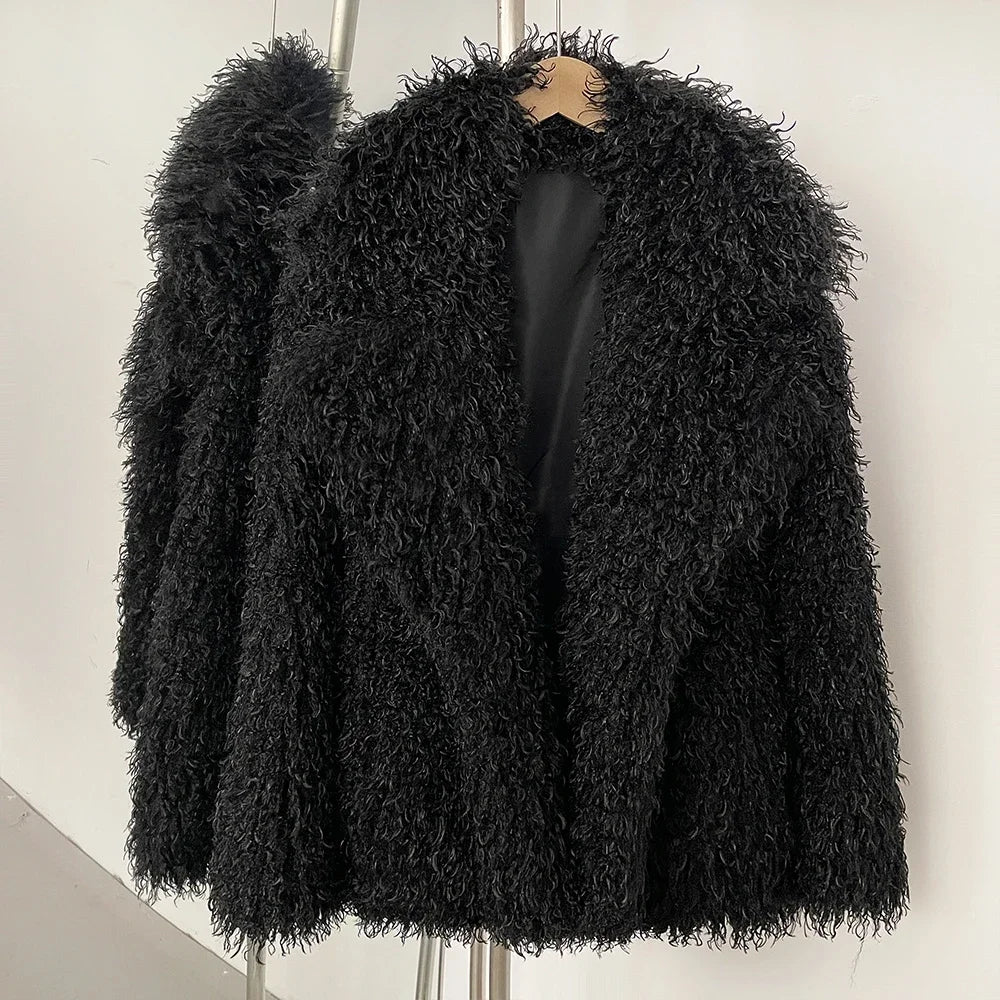 OFTBUY Fluffy Fur Women Fur Coat Eco-friendly New in Winter Long Sleeve Warm Faux Fur Jacket Female Office Lady Chic Outerwear