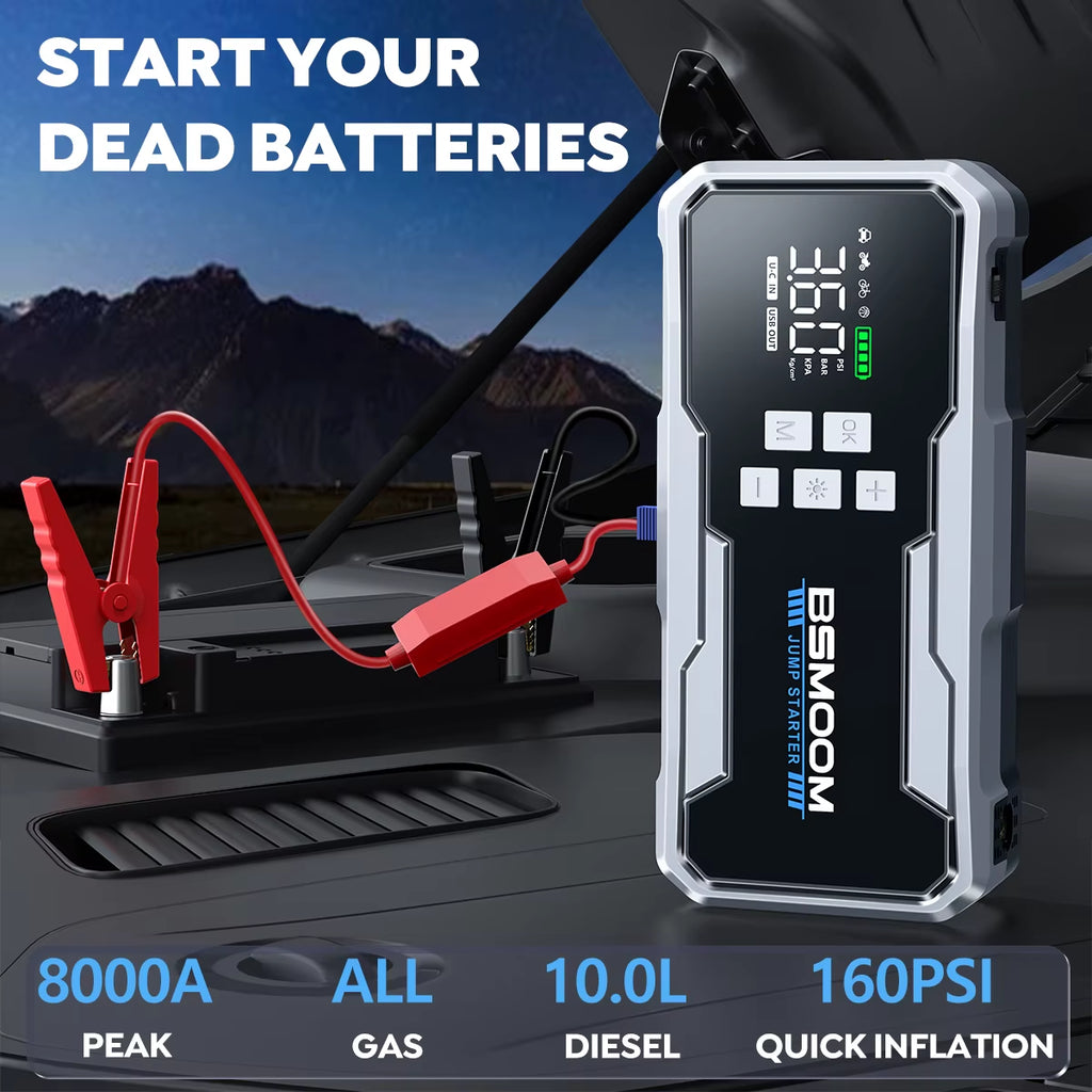 5000A Portable Car Jump Start Battery Power Bank with LED Light Support Start 12V Engine with Storage Case