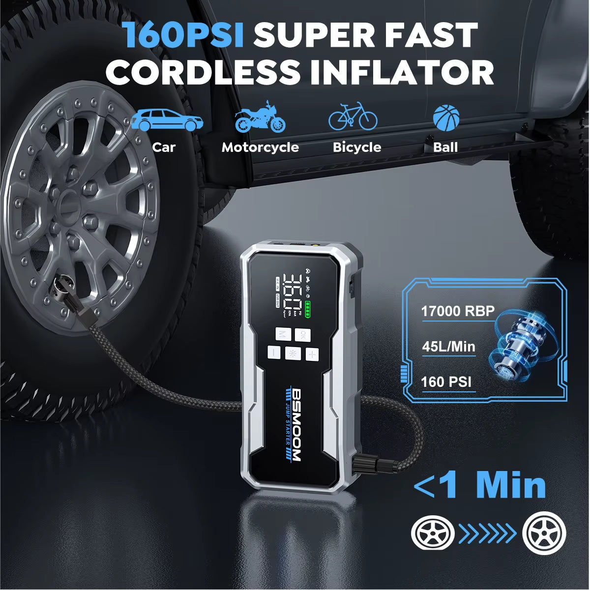 5000A Portable Car Jump Start Battery Power Bank with LED Light Support Start 12V Engine with Storage Case